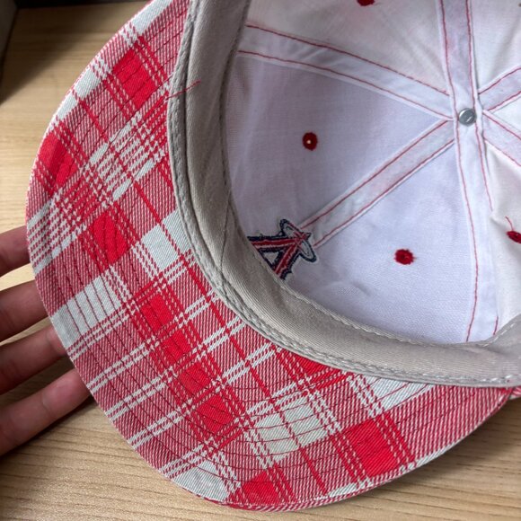 Anaheim Angels Hat Cap Strap Back Red Gray Plaid MLB Baseball Adjustable - Picture 7 of 9